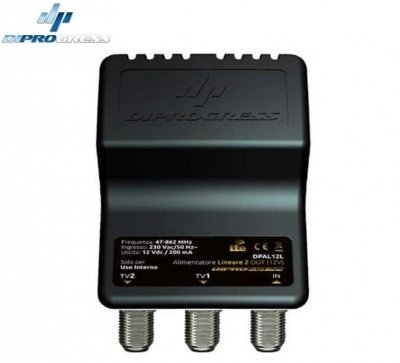 ALIMENTATORE PER AMPLIFICATORE ANTENNA TV 200MA 12V 2 USCITE DIPROGRESS