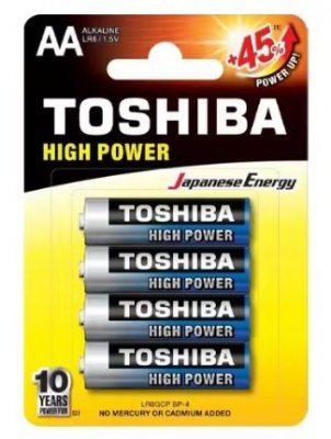 BLISTER 4 PEZZI BATTERIA ALKALINA LR6/1.5V STILO AA TOSHIBA  