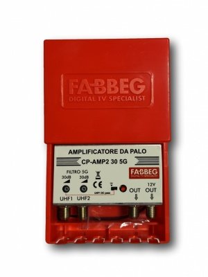 FABBEG AMPLIFICATORE ANTENNA TV 30 DB DA PALO 2 IN  2 OUT 5G