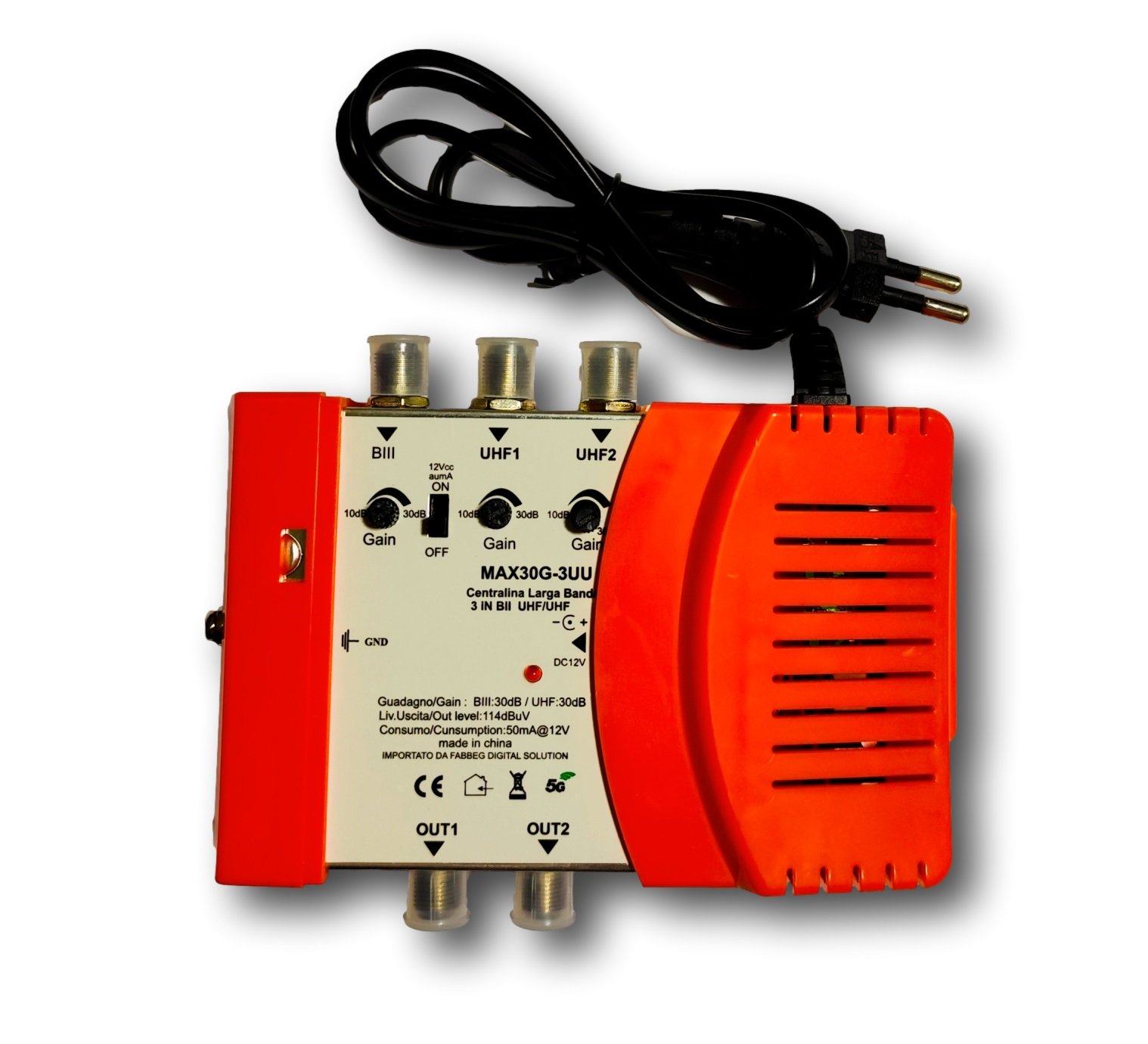 Fabbeg Centralina  Amplificata 30db 3 in 2 Out 114 dBuV  5G  
