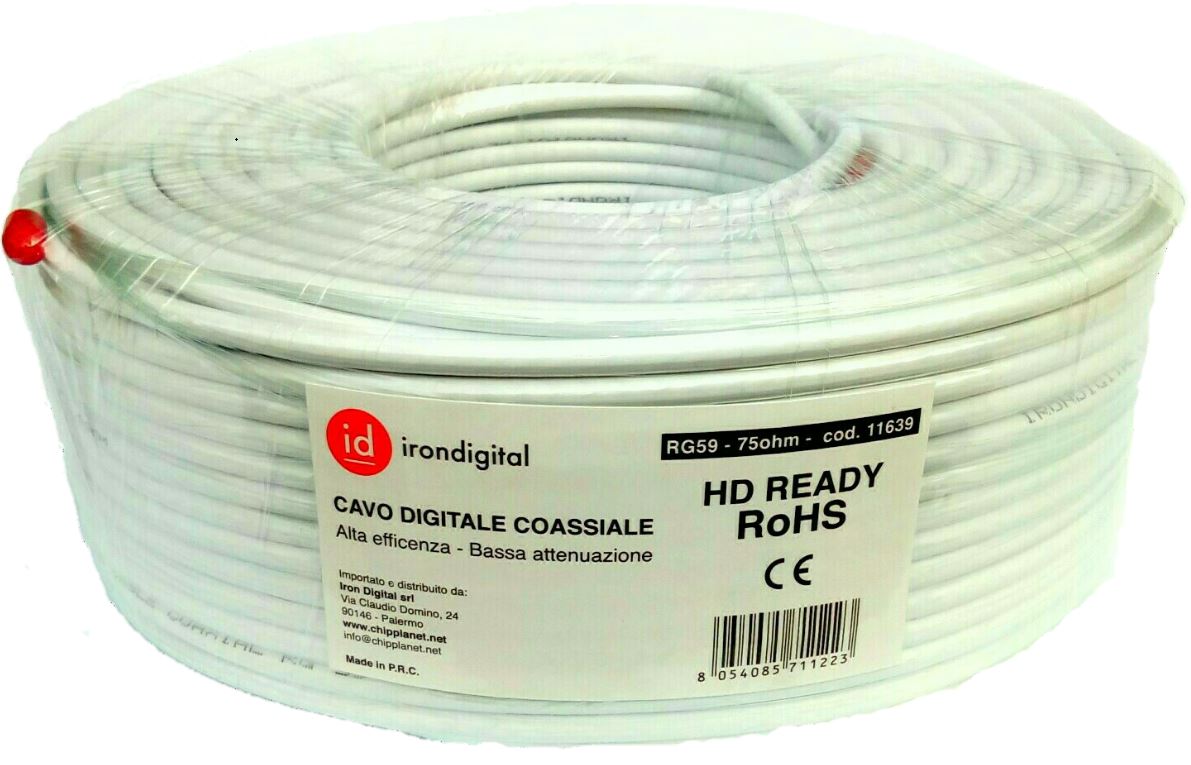 IRONDIGITAL CAVO ANTENNA SATELLITARE E TERRESTRE 5MM CCS  MATASSA 100MT